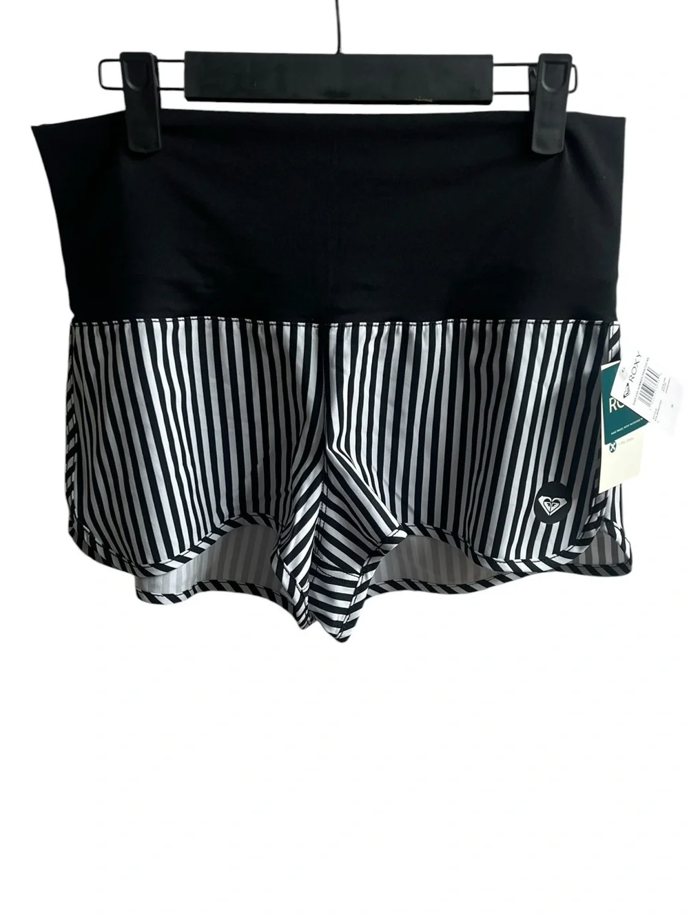 Roxy S Black & White Striped Fold-Over Waist boardShorts
